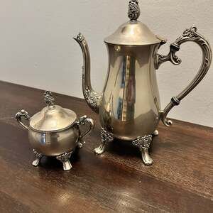 Vintage EP BRASS Silver Plated on Brass 2 Piece Tea Pot Sugar Bowl Set